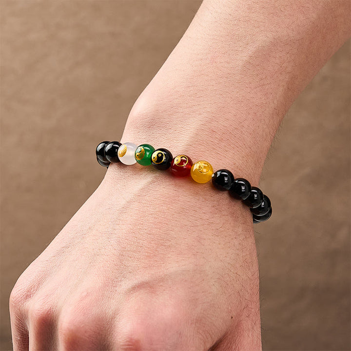 Buddha Stones Bracelet de perles rondes en onyx noir, symbole Yin Yang et pureté, poli à la main - image 3