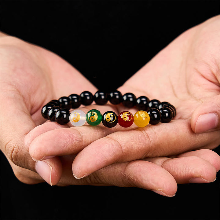 Buddha Stones Bracelet de perles rondes en onyx noir, symbole Yin Yang et pureté, poli à la main - image 2