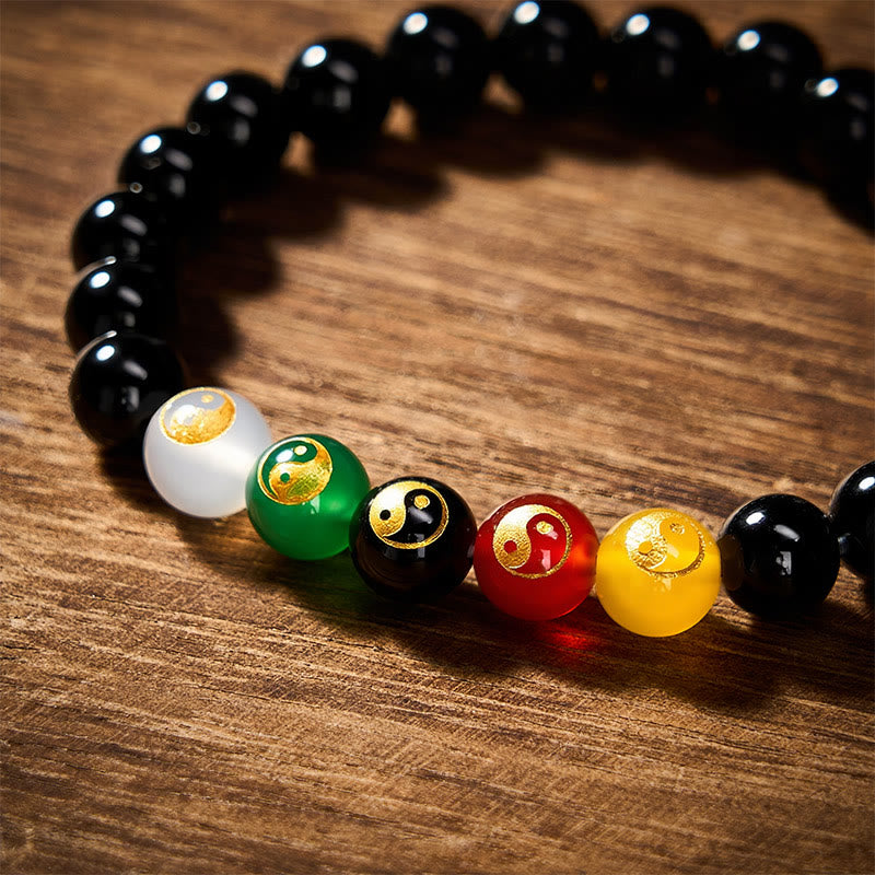 Buddha Stones Bracelet de perles rondes en onyx noir, symbole Yin Yang et pureté, poli à la main - image 4