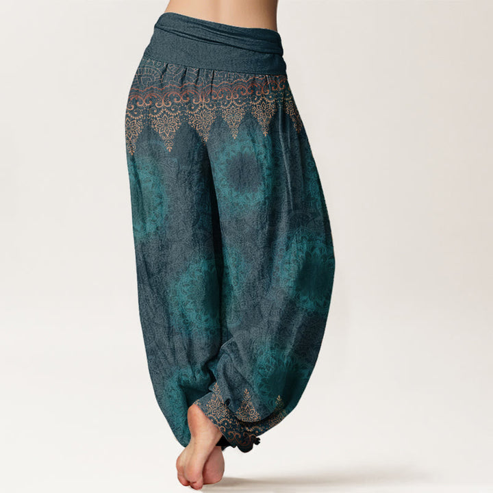 Pantalon sarouel femme en pur coton à motifs mandalas triangulaires et Buddha Stones, taille élastique - image 2