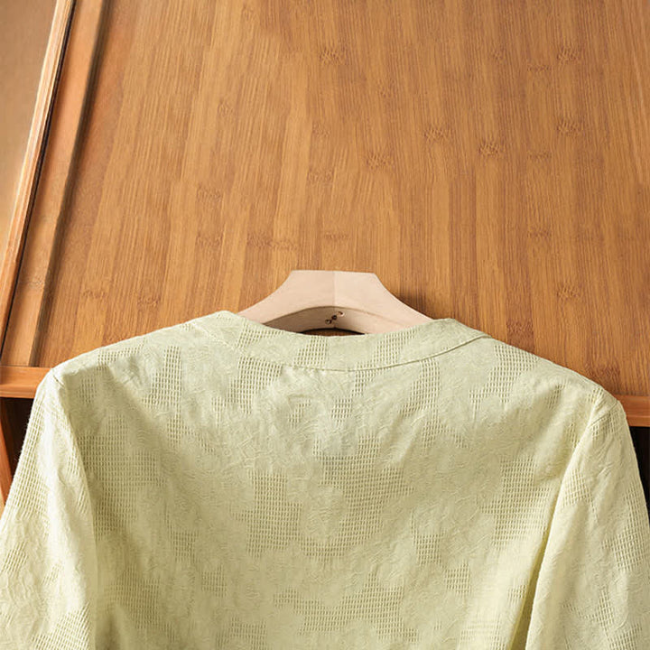 Buddha Stones Chemises d'été décontractées bohèmes à manches trois-quarts, broderie géométrique florale et col en V pour femmes - image 18