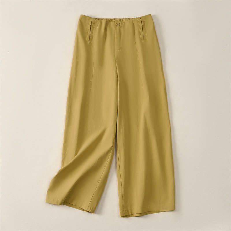 Buddha Stones Pantalon court d'été minimaliste et élégant à boutons et fermeture éclair, coupe droite, avec poches. - image 9