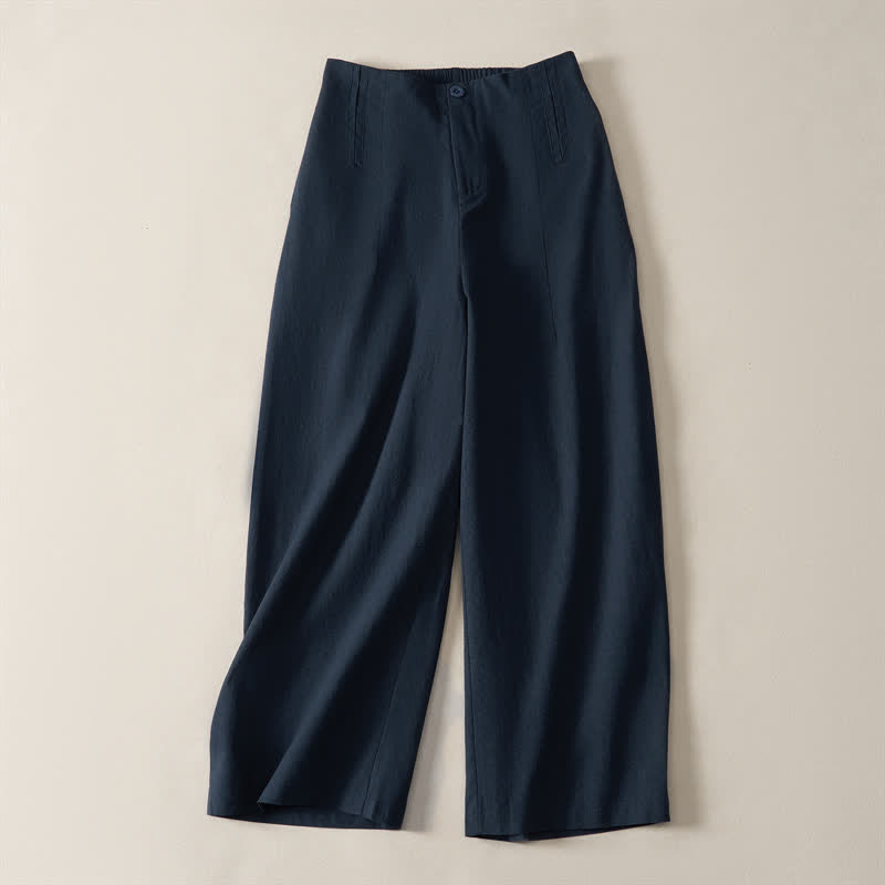 Buddha Stones Pantalon court d'été minimaliste et élégant à boutons et fermeture éclair, coupe droite, avec poches. - Bleu nuit - US12，UK/AU16，EU44 (3XL) - image 0