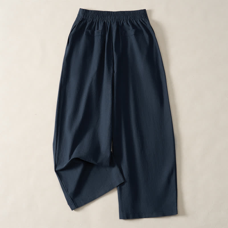 Buddha Stones Pantalon court d'été minimaliste et élégant à boutons et fermeture éclair, coupe droite, avec poches. - image 1