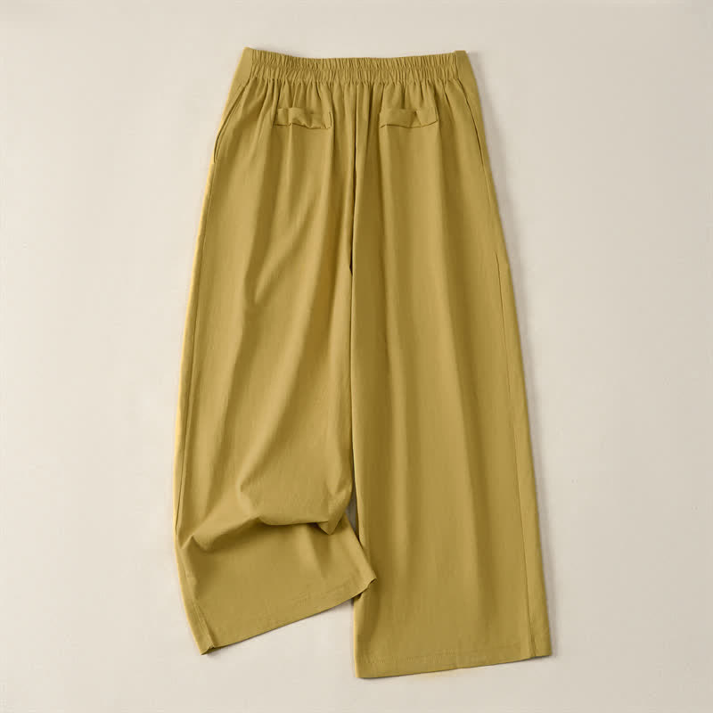 Buddha Stones Pantalon court d'été minimaliste et élégant à boutons et fermeture éclair, coupe droite, avec poches. - Jaune - US12，UK/AU16，EU44 (3XL) - image 10