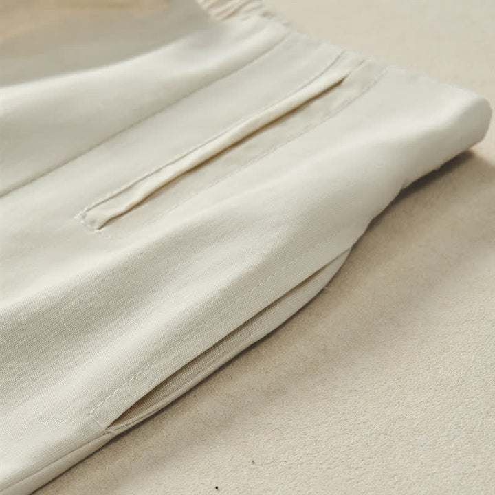 Buddha Stones Pantalon court d'été minimaliste et élégant à boutons et fermeture éclair, coupe droite, avec poches. - image 22