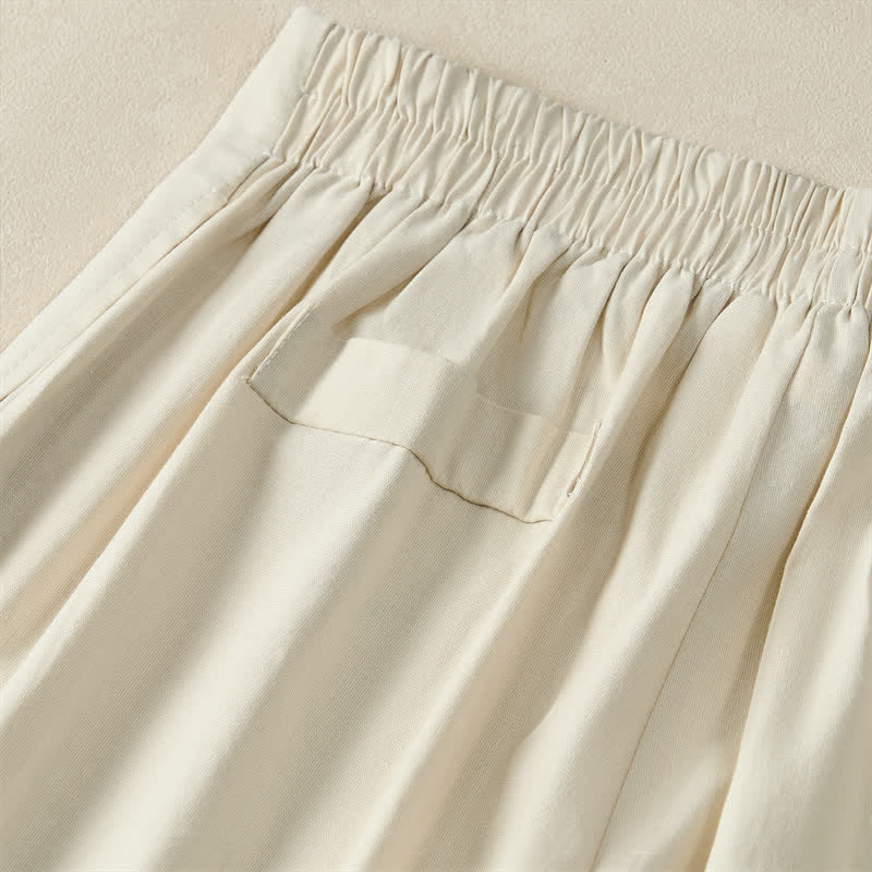 Buddha Stones Pantalon court d'été minimaliste et élégant à boutons et fermeture éclair, coupe droite, avec poches. - image 20