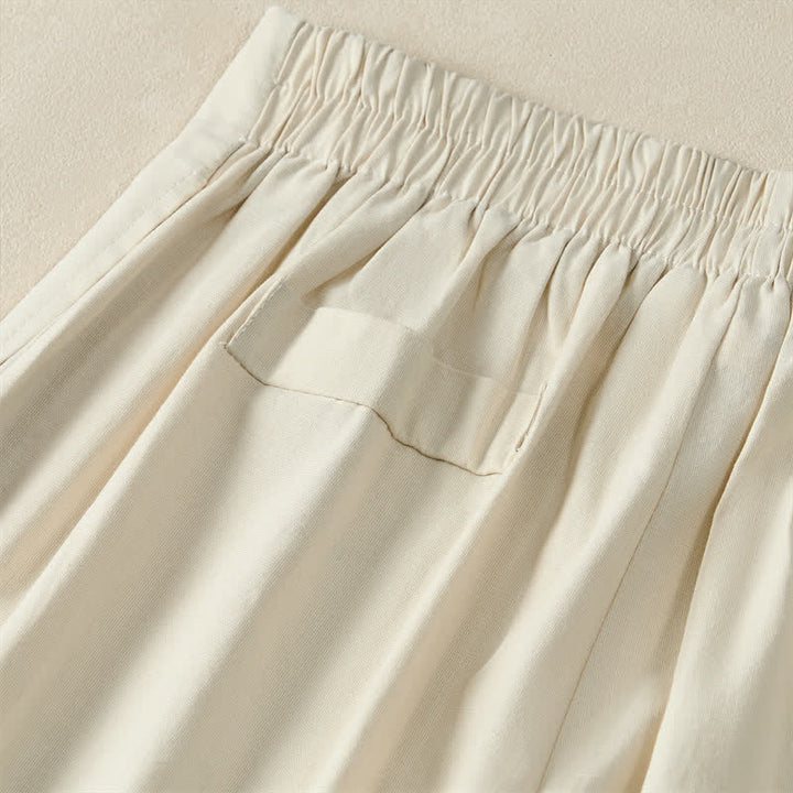 Buddha Stones Pantalon court d'été minimaliste et élégant à boutons et fermeture éclair, coupe droite, avec poches. - image 20