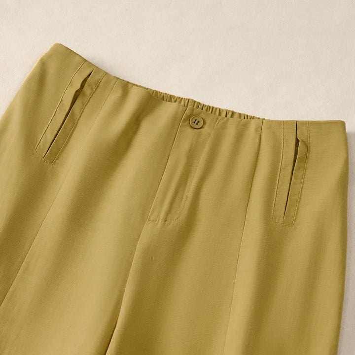 Buddha Stones Pantalon court d'été minimaliste et élégant à boutons et fermeture éclair, coupe droite, avec poches. - image 12