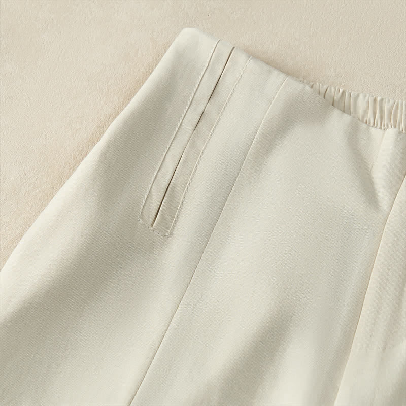 Buddha Stones Pantalon court d'été minimaliste et élégant à boutons et fermeture éclair, coupe droite, avec poches. - image 21