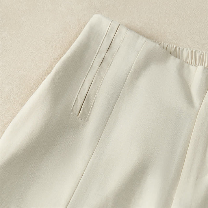 Buddha Stones Pantalon court d'été minimaliste et élégant à boutons et fermeture éclair, coupe droite, avec poches. - image 21