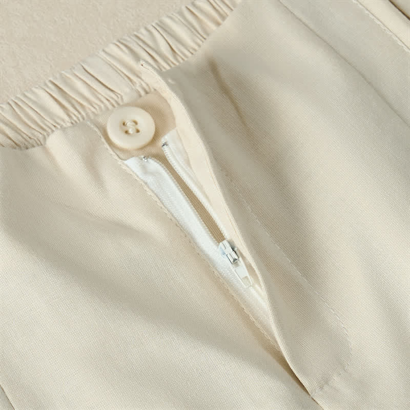 Buddha Stones Pantalon court d'été minimaliste et élégant à boutons et fermeture éclair, coupe droite, avec poches. - image 19