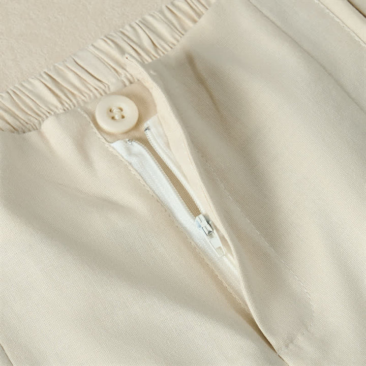 Buddha Stones Pantalon court d'été minimaliste et élégant à boutons et fermeture éclair, coupe droite, avec poches. - image 19