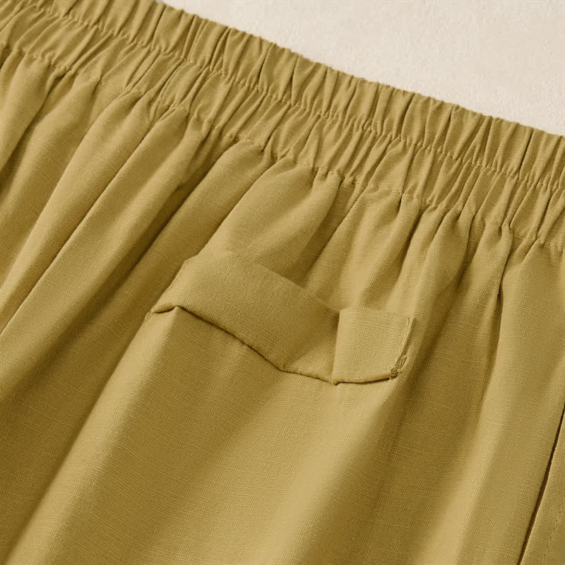 Buddha Stones Pantalon court d'été minimaliste et élégant à boutons et fermeture éclair, coupe droite, avec poches. - image 14