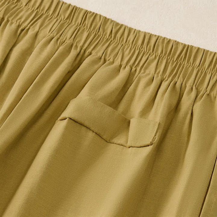 Buddha Stones Pantalon court d'été minimaliste et élégant à boutons et fermeture éclair, coupe droite, avec poches. - image 14