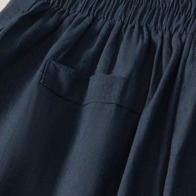 Buddha Stones Pantalon court d'été minimaliste et élégant à boutons et fermeture éclair, coupe droite, avec poches. - image 4