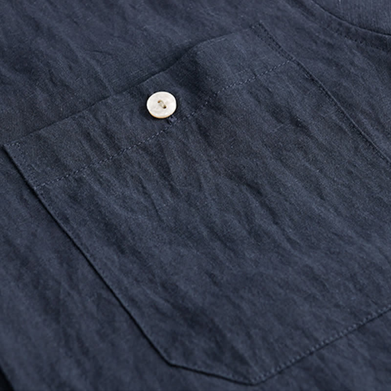 Buddha Stones Chemises d'été minimalistes à manches courtes pour hommes, unies, avec poches plaquées. - image 3
