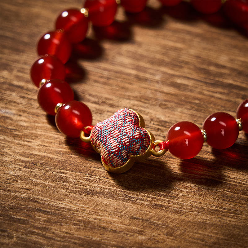 Buddha Stones Bracelet à breloques en agate rouge, brocart, trèfle à quatre feuilles et trèfle à quatre feuilles, porte-bonheur - image 4