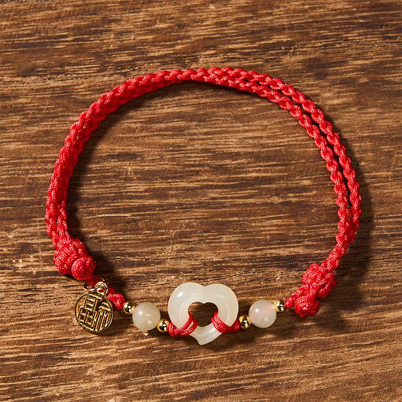 Buddha Stones Bague cœur en jade de Hetian, bracelet de protection Fu - image 2