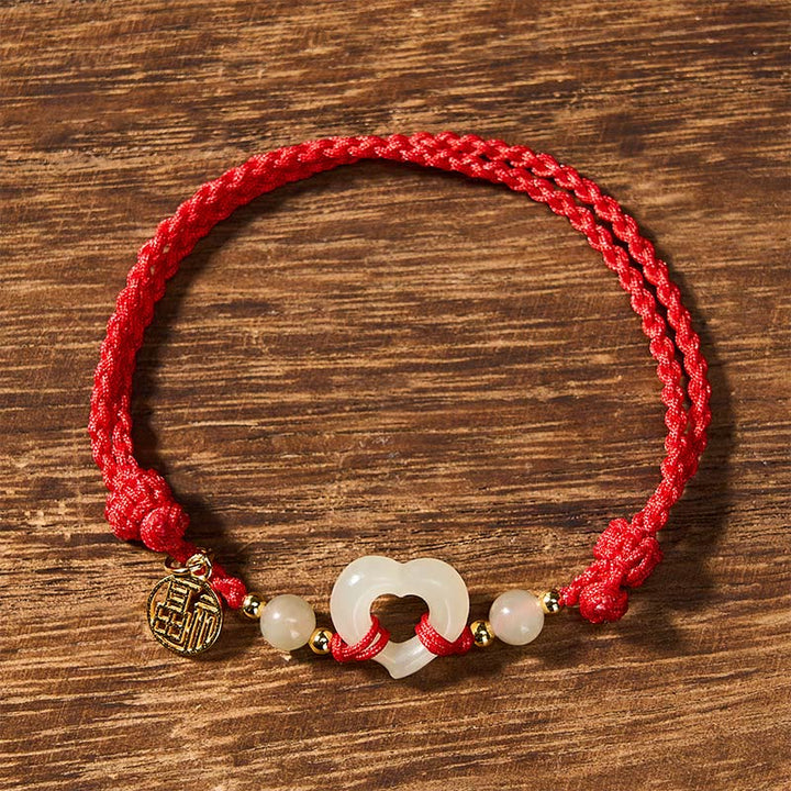Buddha Stones Bague cœur en jade de Hetian, bracelet de protection Fu - image 2