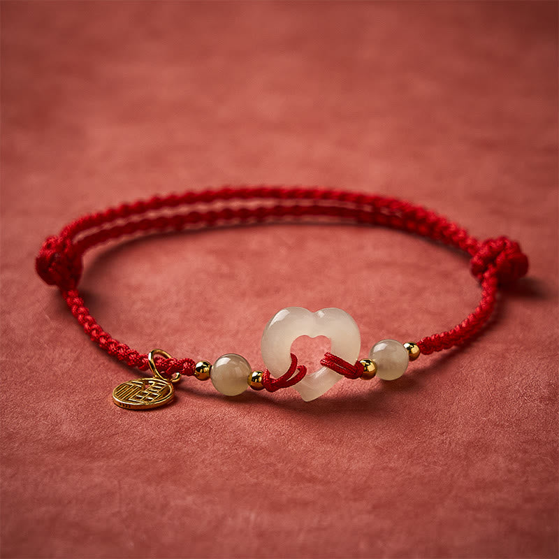 Buddha Stones Bague cœur en jade de Hetian, bracelet de protection Fu - image 1