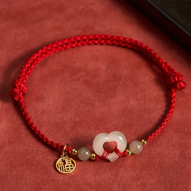 Buddha Stones Bague cœur en jade de Hetian, bracelet de protection Fu - Jade naturel (la couleur peut varier) - image 0