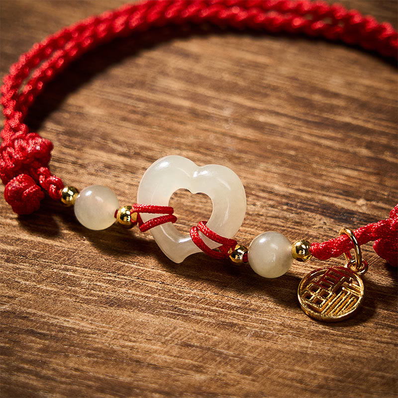 Buddha Stones Bague cœur en jade de Hetian, bracelet de protection Fu - image 4