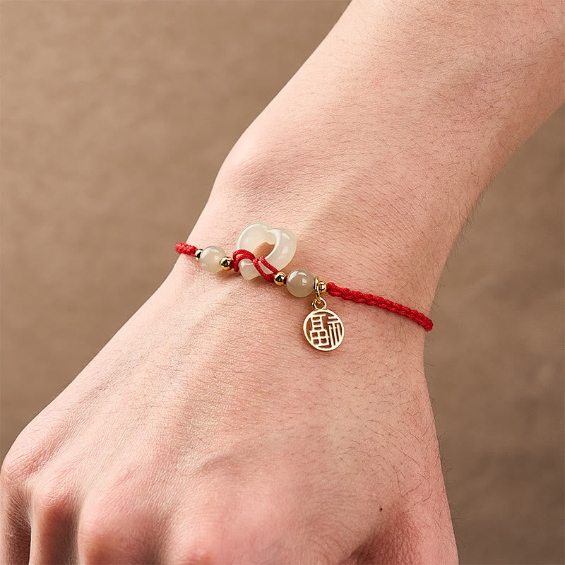 Buddha Stones Bague cœur en jade de Hetian, bracelet de protection Fu - image 5