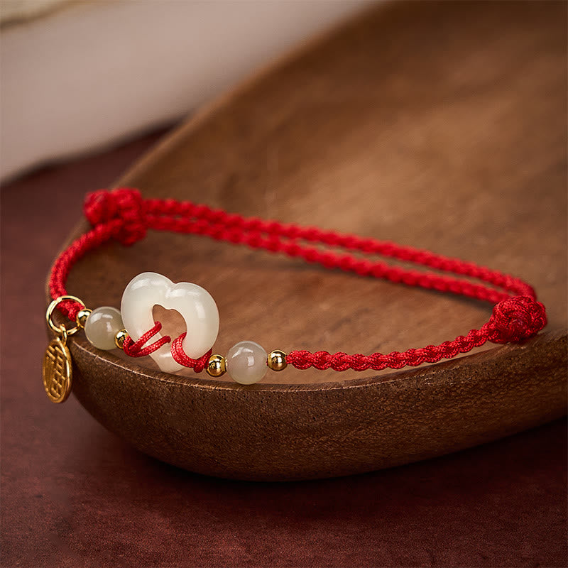 Buddha Stones Bague cœur en jade de Hetian, bracelet de protection Fu - image 3