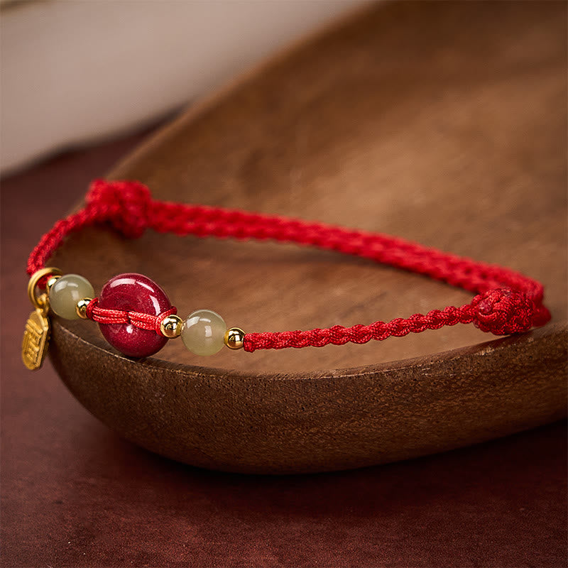 Buddha Stones Bracelet pendentif en fil rouge avec boucle de paix en cinabre et symbole Fu de protection - image 3