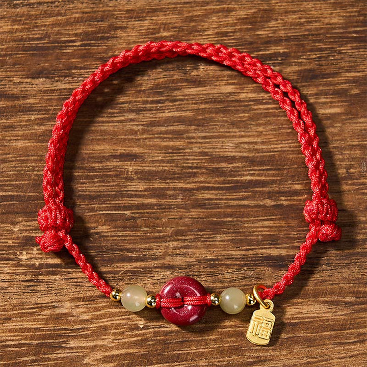 Buddha Stones Bracelet pendentif en fil rouge avec boucle de paix en cinabre et symbole Fu de protection - image 2