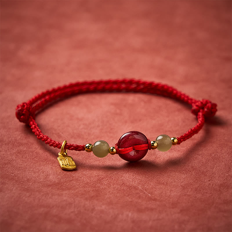 Buddha Stones Bracelet pendentif en fil rouge avec boucle de paix en cinabre et symbole Fu de protection - image 1