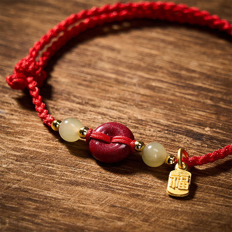 Buddha Stones Bracelet pendentif en fil rouge avec boucle de paix en cinabre et symbole Fu de protection - image 4