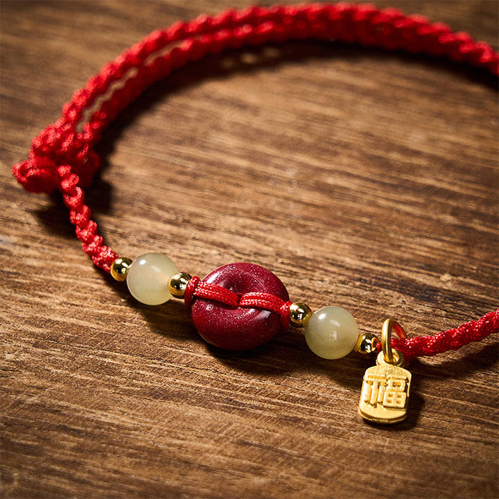 Buddha Stones Bracelet pendentif en fil rouge avec boucle de paix en cinabre et symbole Fu de protection - image 4