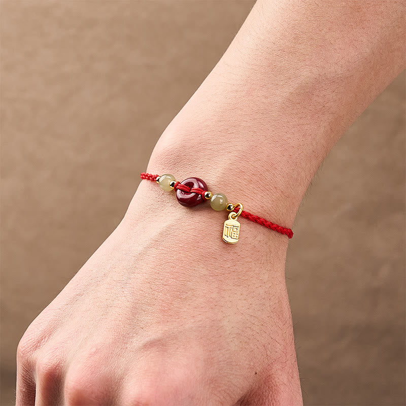 Buddha Stones Bracelet pendentif en fil rouge avec boucle de paix en cinabre et symbole Fu de protection - image 5