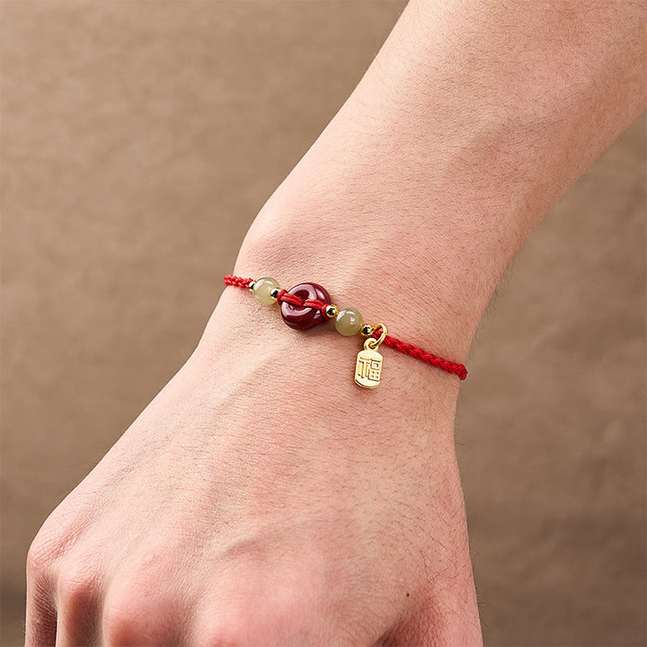 Buddha Stones Bracelet pendentif en fil rouge avec boucle de paix en cinabre et symbole Fu de protection - image 5