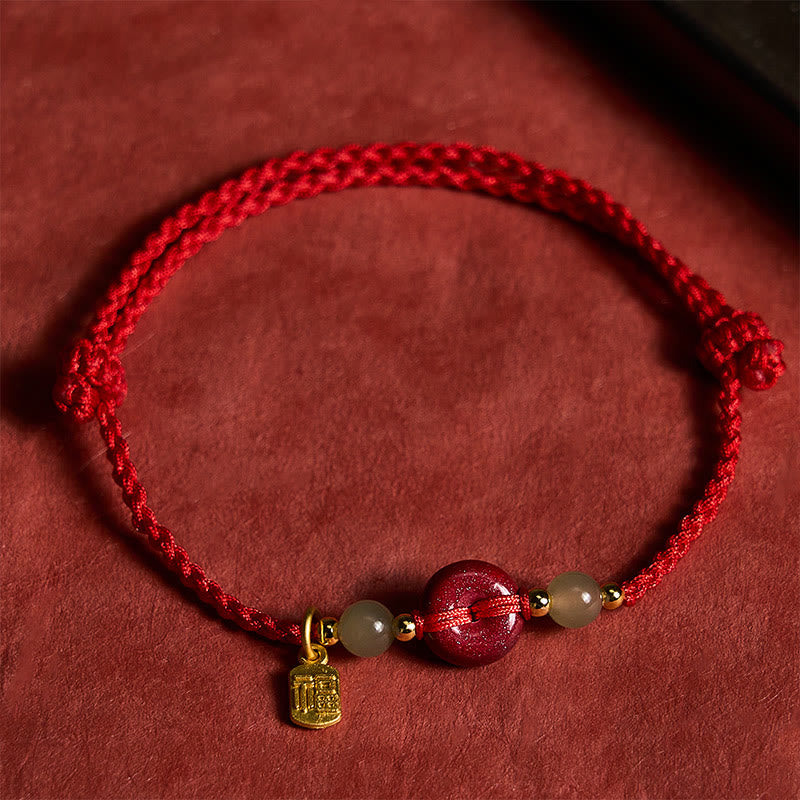 Buddha Stones Bracelet pendentif en fil rouge avec boucle de paix en cinabre et symbole Fu de protection - Boucle de la Paix (Paix ♥ Sécurité) - image 0