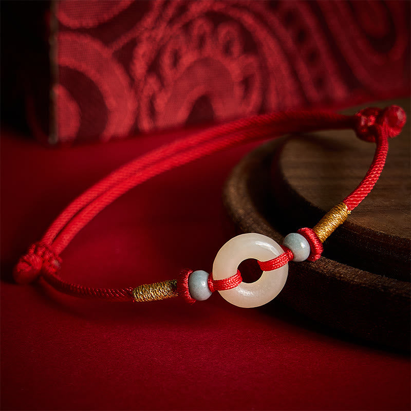 Buddha Stones Bracelet de protection Hetian Jade Peace Buckle Red String - Jade naturel (la couleur peut varier) - image 0