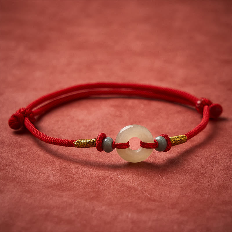 Buddha Stones Bracelet de protection Hetian Jade Peace Buckle Red String - image 2