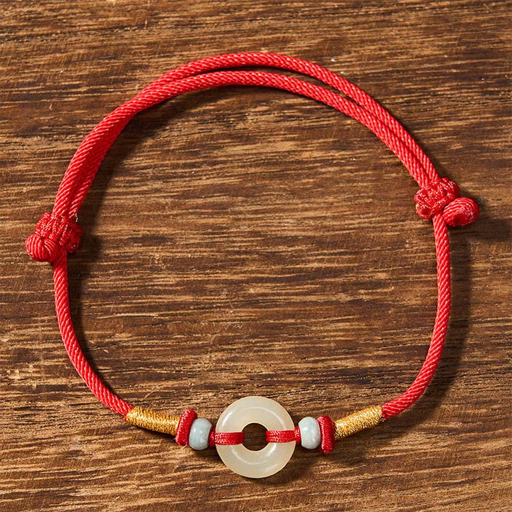 Buddha Stones Bracelet de protection Hetian Jade Peace Buckle Red String - image 1