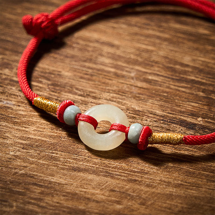 Buddha Stones Bracelet de protection Hetian Jade Peace Buckle Red String - image 4