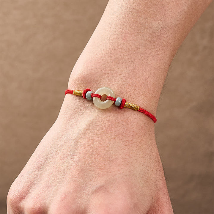 Buddha Stones Bracelet de protection Hetian Jade Peace Buckle Red String - image 5