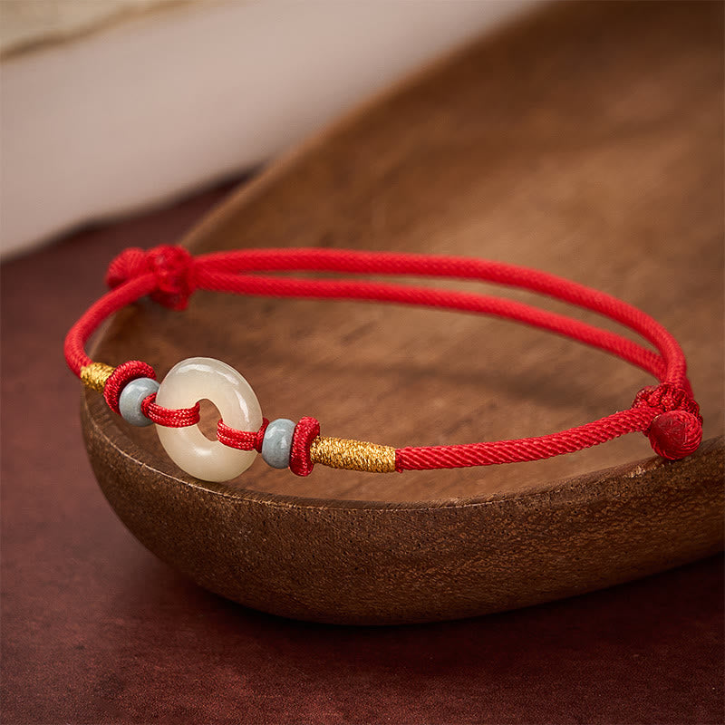 Buddha Stones Bracelet de protection Hetian Jade Peace Buckle Red String - image 3