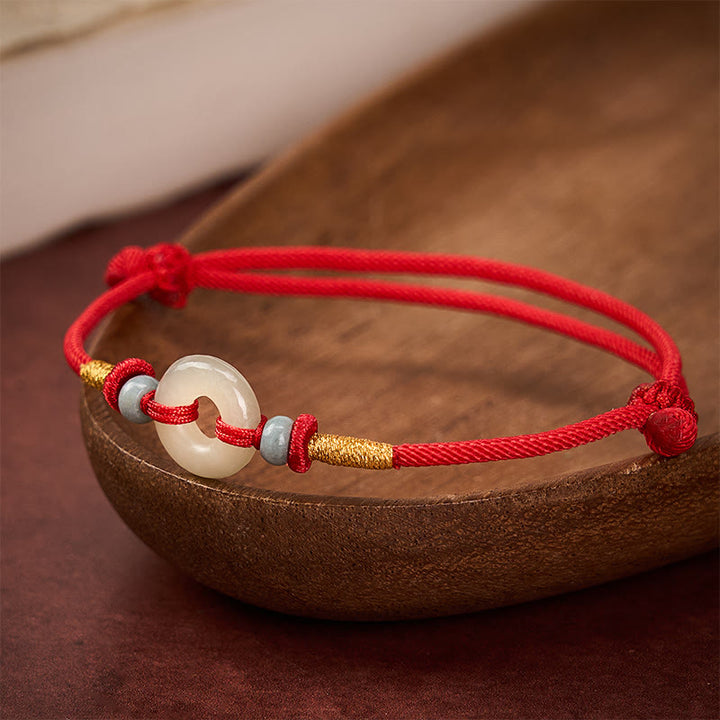 Buddha Stones Bracelet de protection Hetian Jade Peace Buckle Red String - image 3