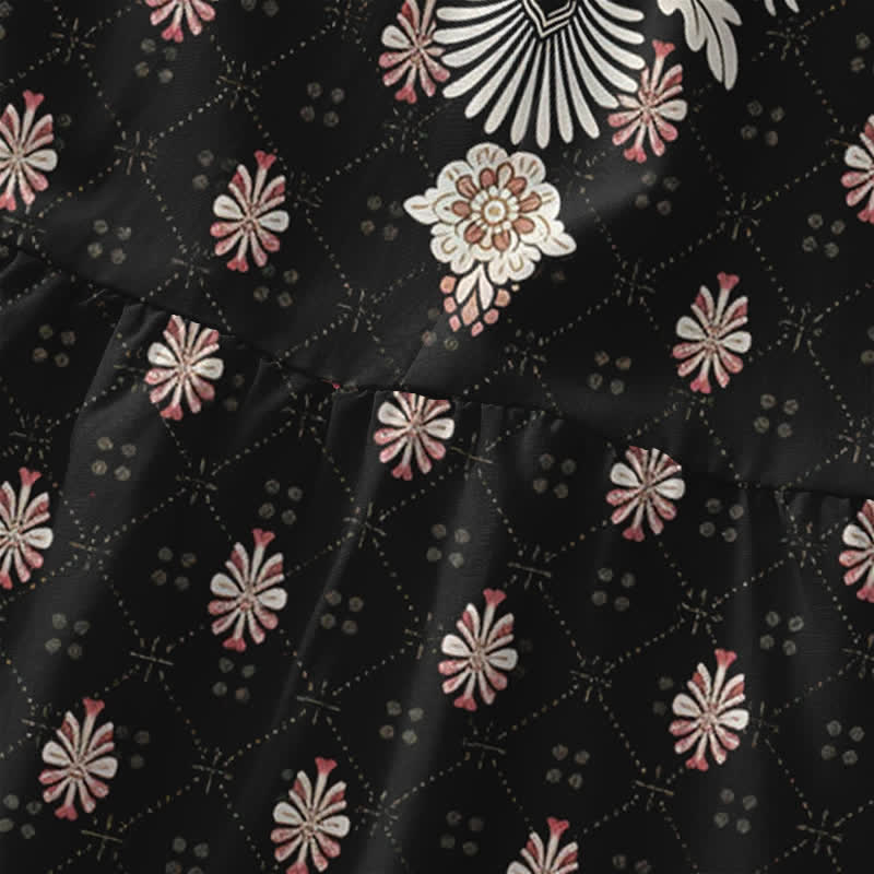 Buddha Stones Robe midi d'été décontractée rose à motif floral ethnique pour femme, sans manches et avec poches - image 1