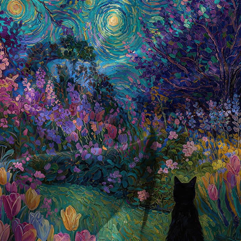 Buddha Stones Robe midi d'été décontractée pour femme, sans manches, avec poches, à motif floral tourbillonnant et chat noir, style peinture à l'huile. - image 3