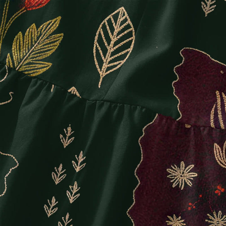 Buddha Stones Robe midi d'été décontractée et vintage à motif floral patchwork et feuilles, sans manches, avec poches, pour femme - image 1