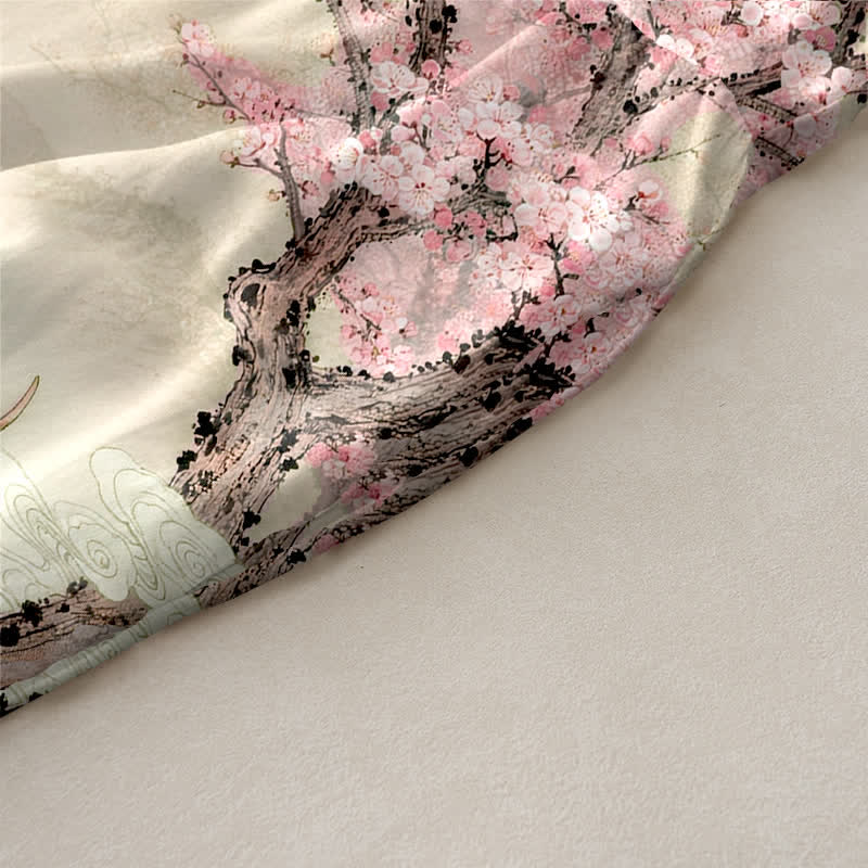 Buddha Stones Robe midi d'été décontractée pour femme, à motif paysage de fleurs de pêcher et de cerfs sika, avec poches - image 2