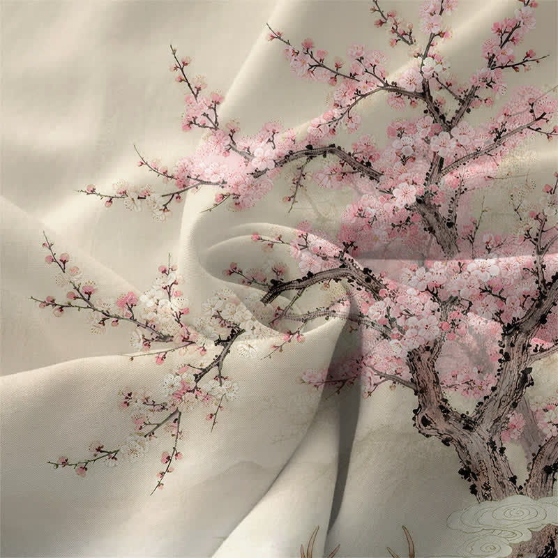 Buddha Stones Robe midi d'été décontractée pour femme, à motif paysage de fleurs de pêcher et de cerfs sika, avec poches - image 3