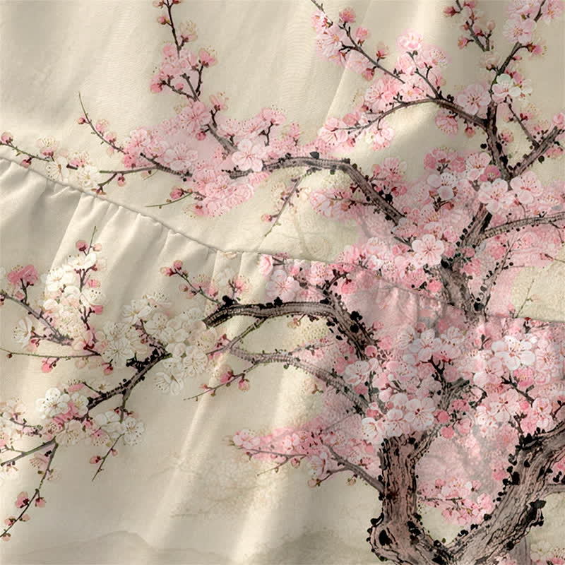 Buddha Stones Robe midi d'été décontractée pour femme, à motif paysage de fleurs de pêcher et de cerfs sika, avec poches - image 1